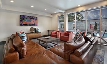 Living room with couch and ceiling lights